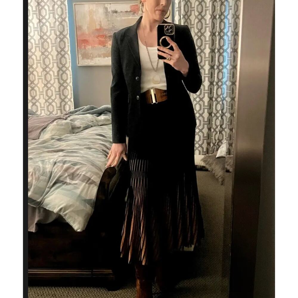Ulla Johnson Black Metallic Midi Skirt SMALL Ombre Cocktail Work Designer $500 - Picture 7 of 13